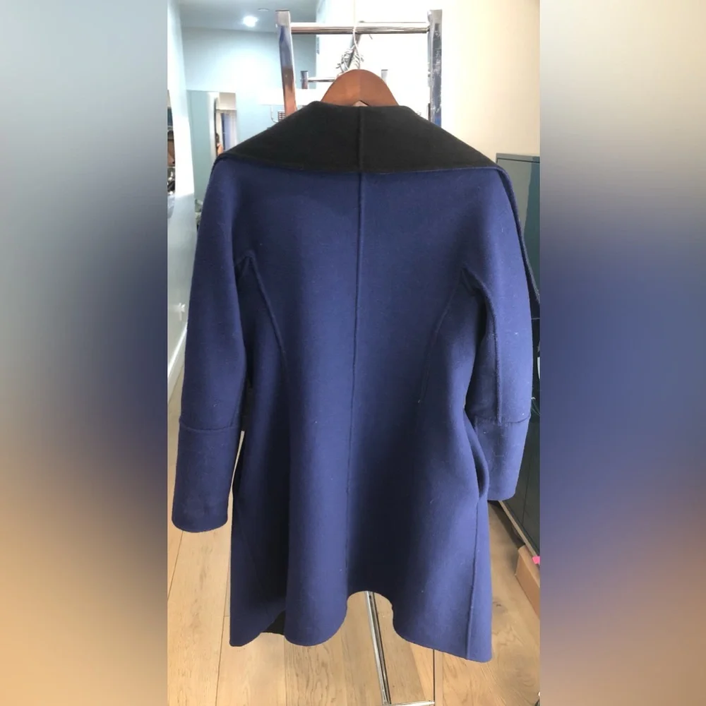 DIANE VON FURSTENBERG Women’s Blue / Black Jenna Belted Reversible Wool Coat (S) - Picture 4 of 6